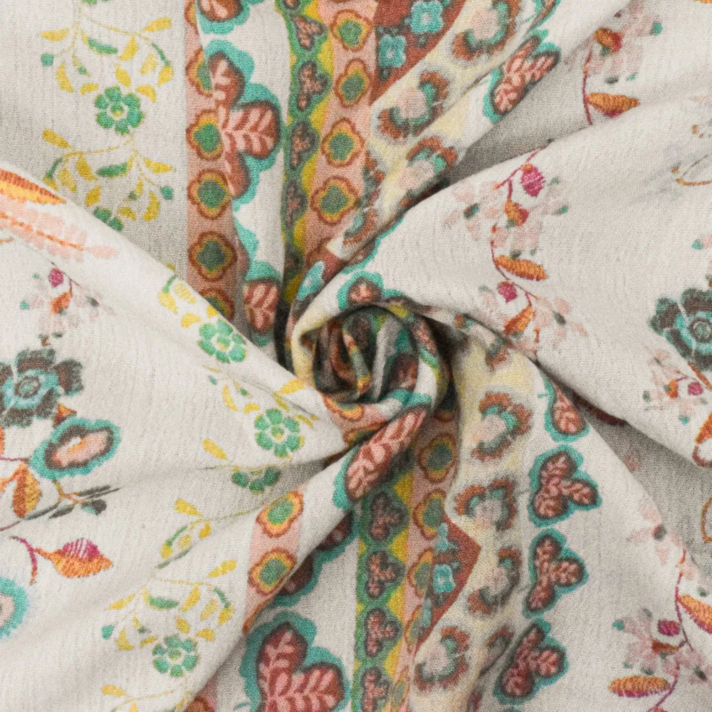 White-Pink-Multi Floral Printed Rayon Crepon Woven Fabric