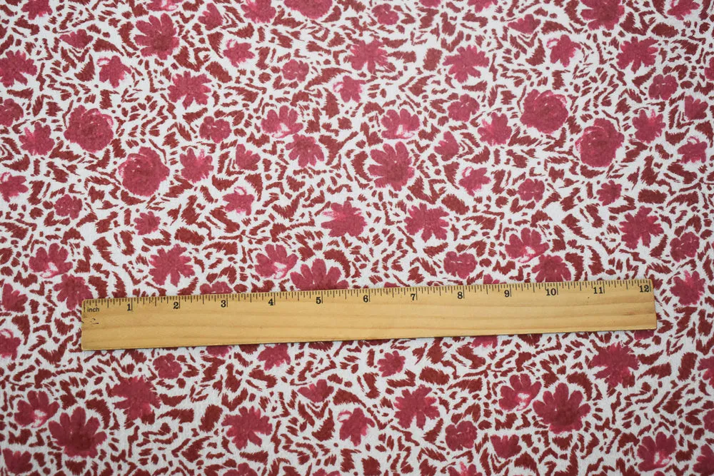 White-Red Abstract Floral Printed Poly Crinkled Chiffon Woven Fabric