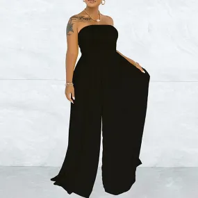 Wild Free Black Off Shoulder Dress tube Loose Romper with Pockets Jumpsuit