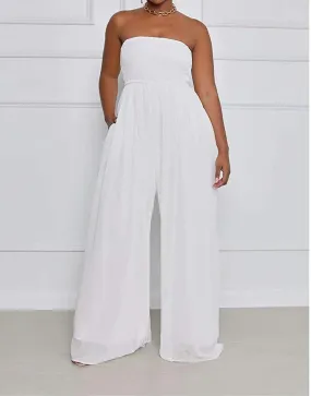 Wild Free White Off Shoulder Dress tube Loose Romper with Pockets Jumpsuit