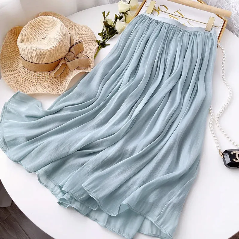 Women's Pastel Colored Fashion Designer Elegant Tulle Skirts (Midi)