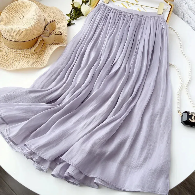 Women's Pastel Colored Fashion Designer Elegant Tulle Skirts (Midi)