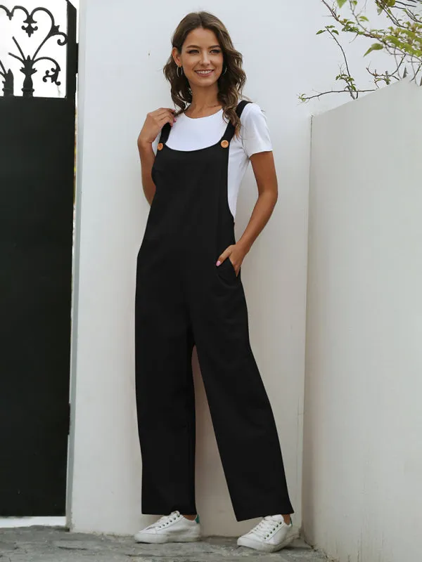 Women's Woven Retro Casual Long Overalls