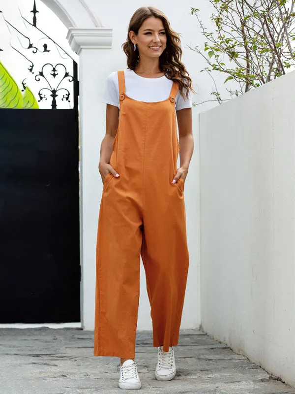 Women's Woven Retro Casual Long Overalls